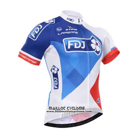 2015 Maillot Ciclismo FDJ Blanc et Bleu Manches Courtes et Cuissard